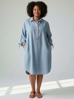 Chico's Light Blue Denim Midi Shirt Dress